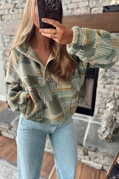 Western Print Fleece Long Sleeve Casual Fit Sweatshirt