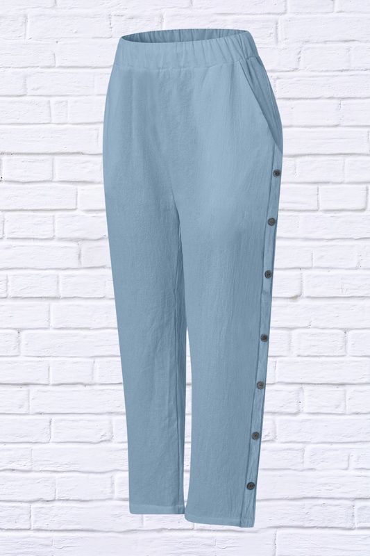 Full Size Side Decor Button Casual Wide Leg Pants Plus Size