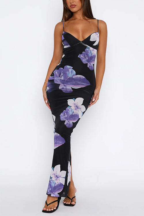 Rosiedress V Neck Spaghetti Strap Back Slit Floral Maxi Dress