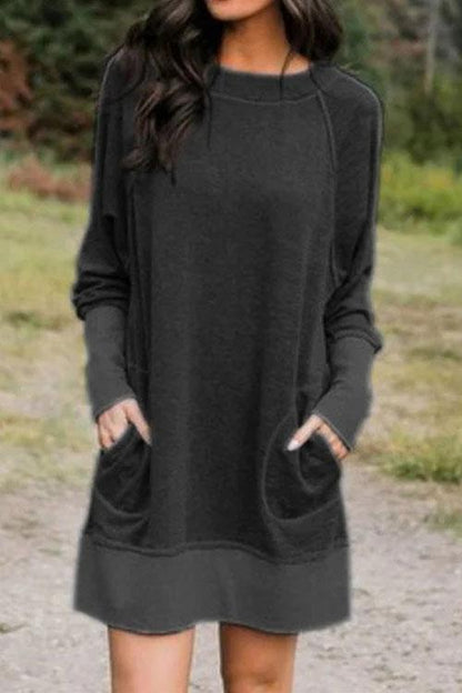 Maureen Pockets Casual Sweatershirt Dress DarkGray