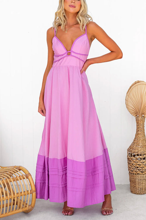 Color Block Cut Out Swing Maxi Cami Dress Pink