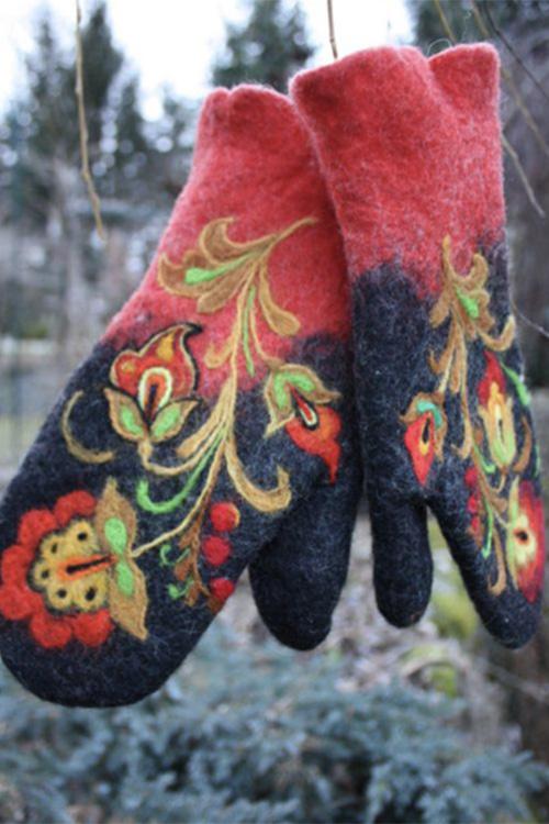 Rosiedress Christmas Gift Embroidery Mittens(5 Colors) Red Onesize