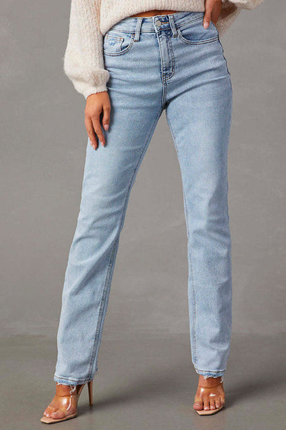 Rosiedress Raw Hem Distressed Straight Leg Denim Pants