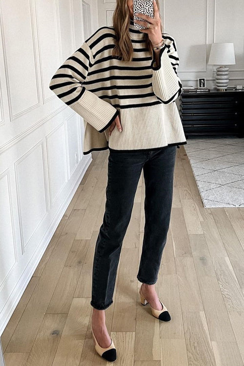 Rosiedress Striped Tuetleneck Side Split Pullover Sweater