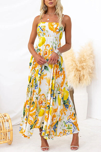 Rosiedress Bow Back High Waist Printed Maxi Cami Dress Yellow