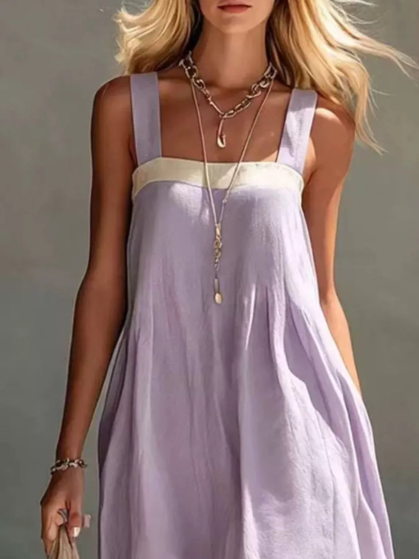 Color-Block Sleeveless Linen-Blend Midi Dress