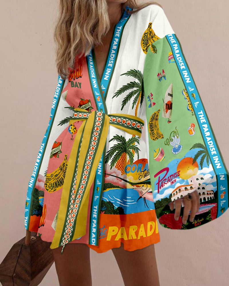 Island vacation print mini dress