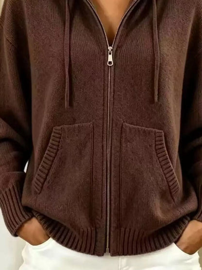 Zip-Up Hooded Knit Cardigan