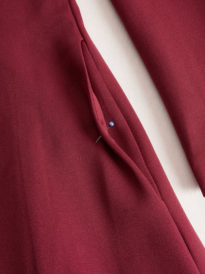 Elegant Band Collar Button-Down Midi Dress With Belt