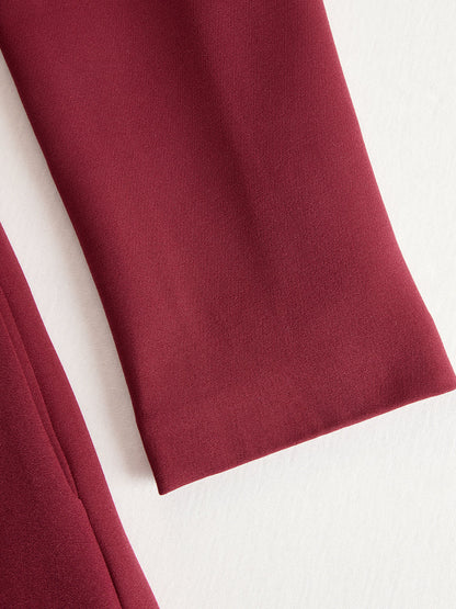 Elegant Band Collar Button-Down Midi Dress With Belt