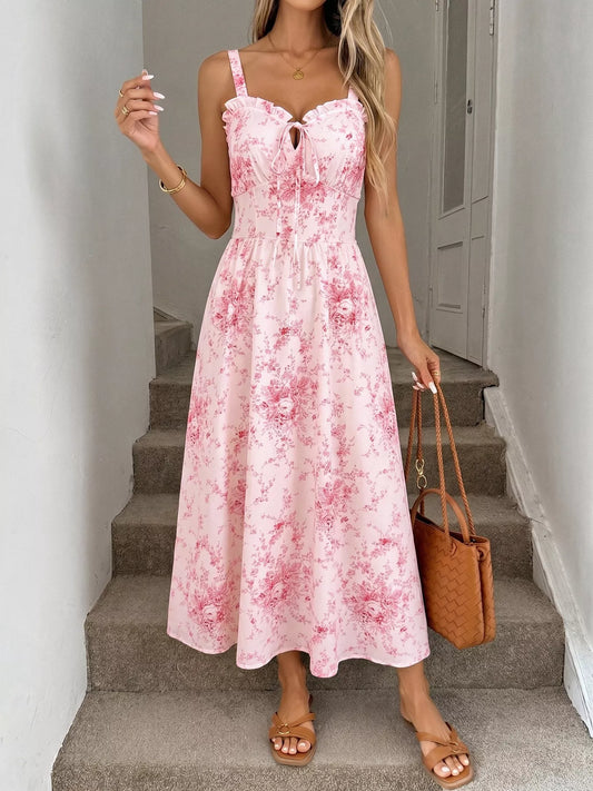 Floral Print Frill Trim Cami Dress