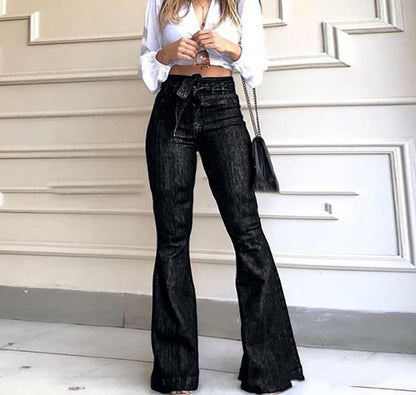 Lace Up Bell Bottom Pants Wide Leg Jeans