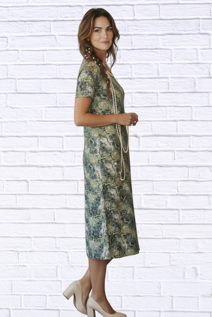 Jenneke Palm Leaf Shift Dress - Palm Green Leafs Printed on a white Back Ground