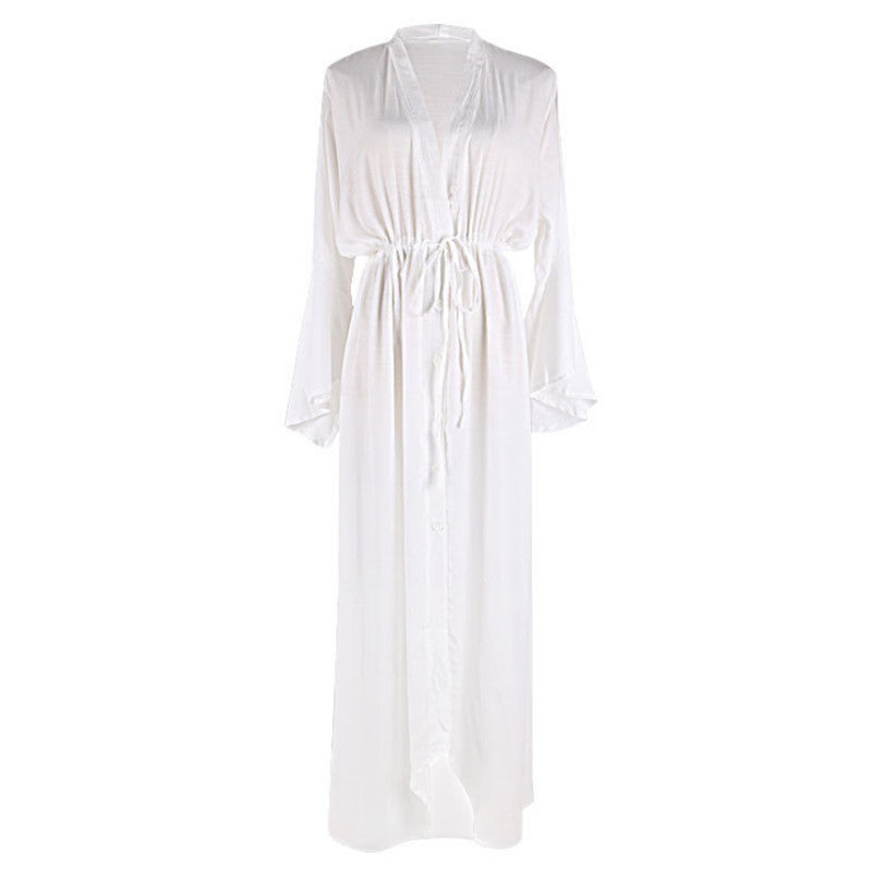 Sleeve Single Breasted Beach Cover-up Sexy Vacation Sun Protection Shirt Bikini Cover
