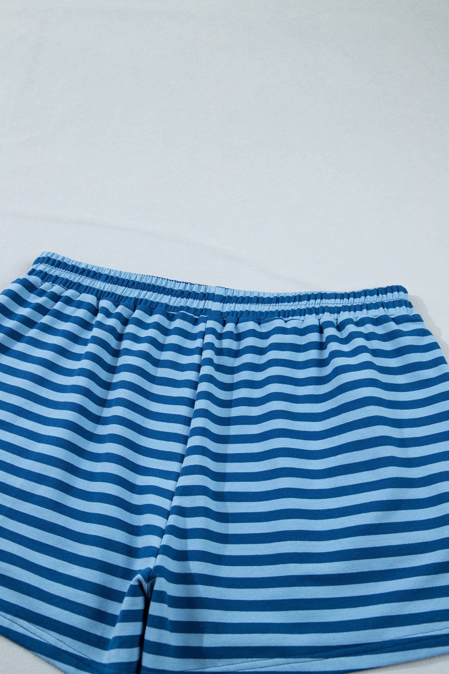 Blue Stripe Plus Size Dropped Shoulder Tee and Shorts Two-Piece Set
