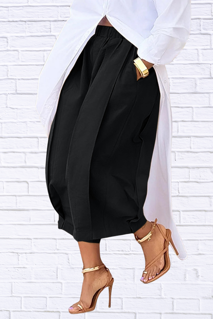 Plus Size Wide Leg Pleated Detail Cropped Pants