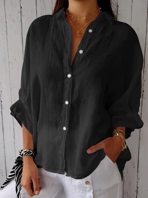 Casual Cotton Linen Back Lace-Up Shirt