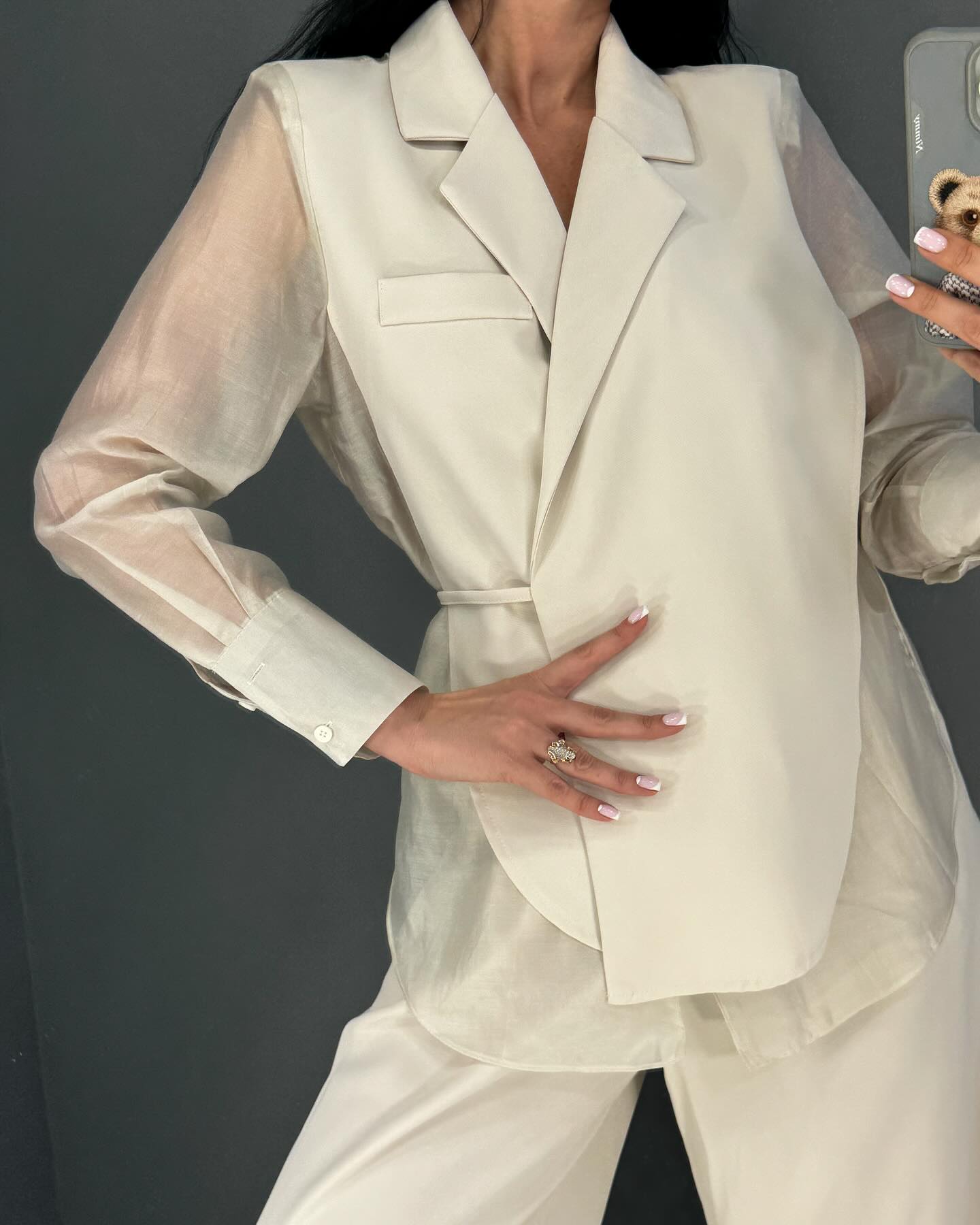 Ensemble deux pièces chemise et pantalon patchwork tendance