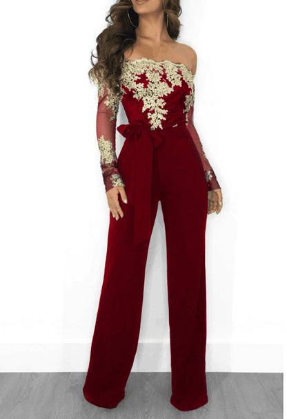 Lace off Shoulder Wide Leg Jumpsuit