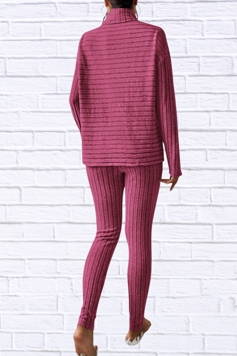 Ribbed Turtleneck Top and Pants Set