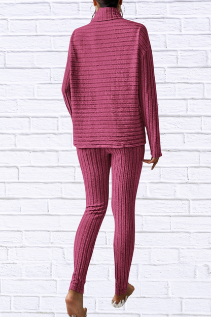 Ribbed Turtleneck Top and Pants Set