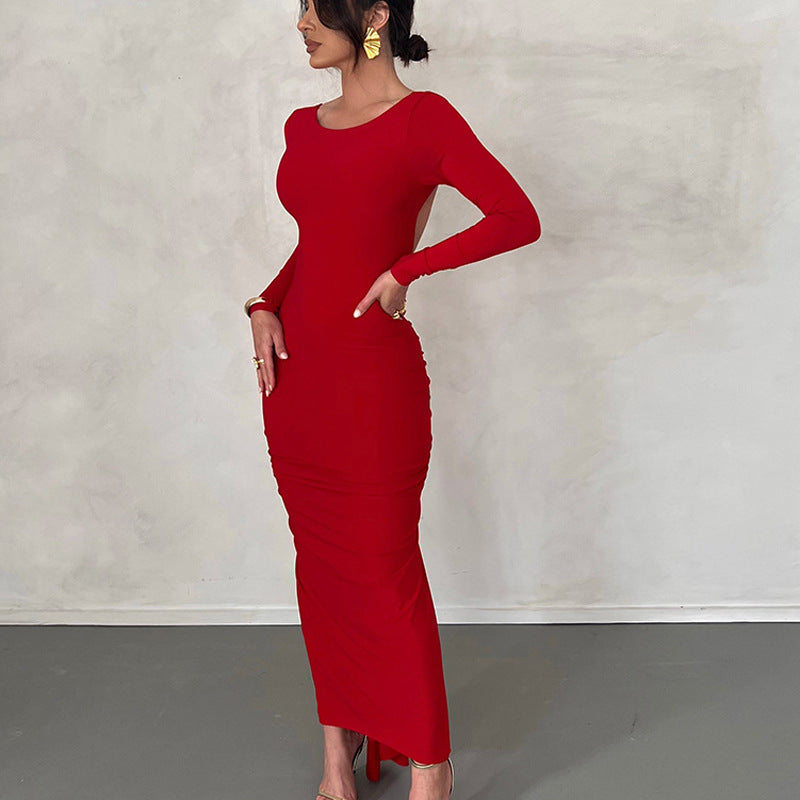 Sexy Backless Solid Color Maxi Dress