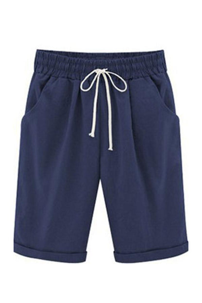 Solid Casual Self-tie Side Pockets Short Pants