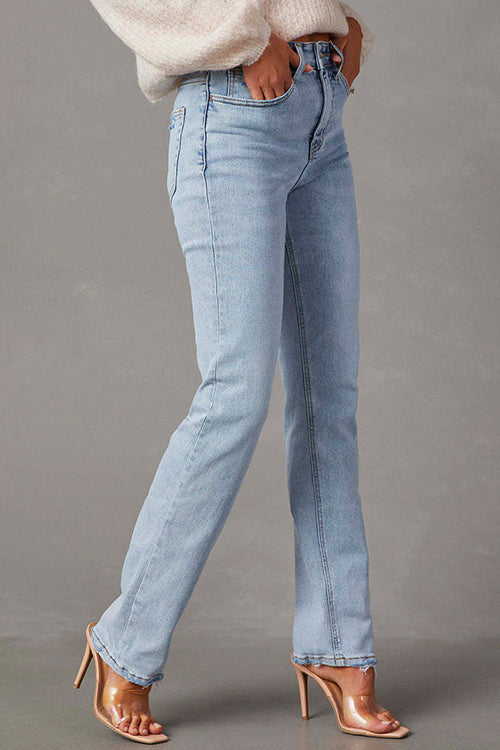 Rosiedress Raw Hem Distressed Straight Leg Denim Pants