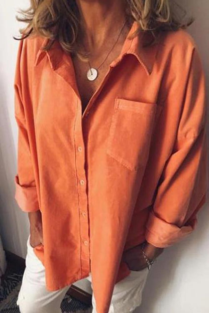 Casual Style Solid Long Sleeve Blouse Shirt Orange