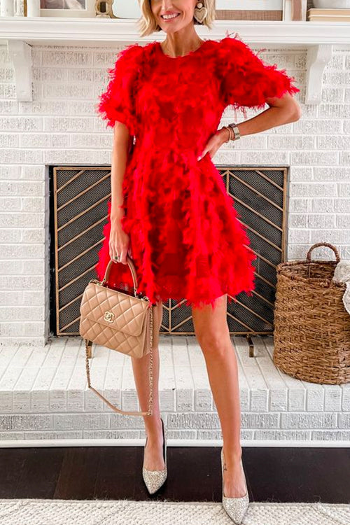 Short Sleeves Fluffy Valentines Date Night Dress Red