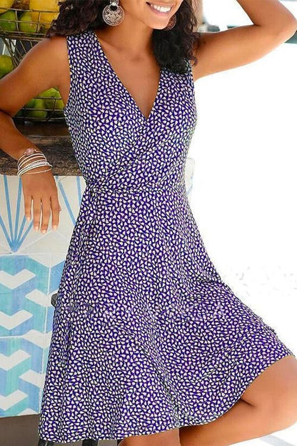 Wrap V Neck Printed Swing Tank Dress Violet