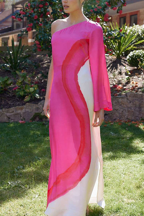 Rosiedress One Shoulder Long Sleeve Side Slit Tie Dye Maxi Dress