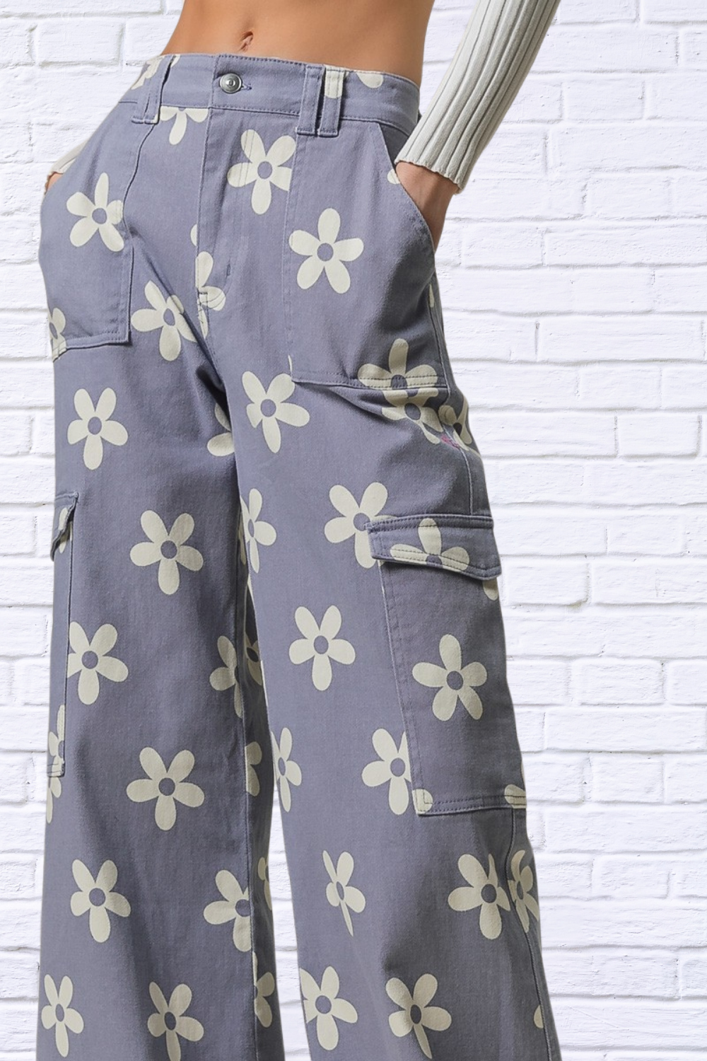 Flower Printed Side Pocket Wide Pants