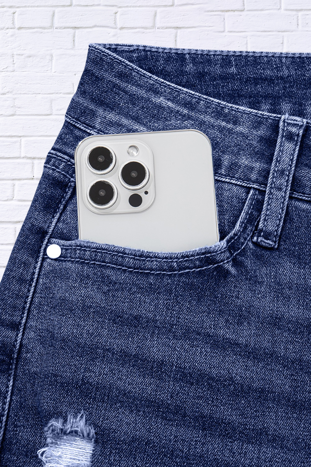 Folded Cuffs Distressed Straight High Waist Jeans