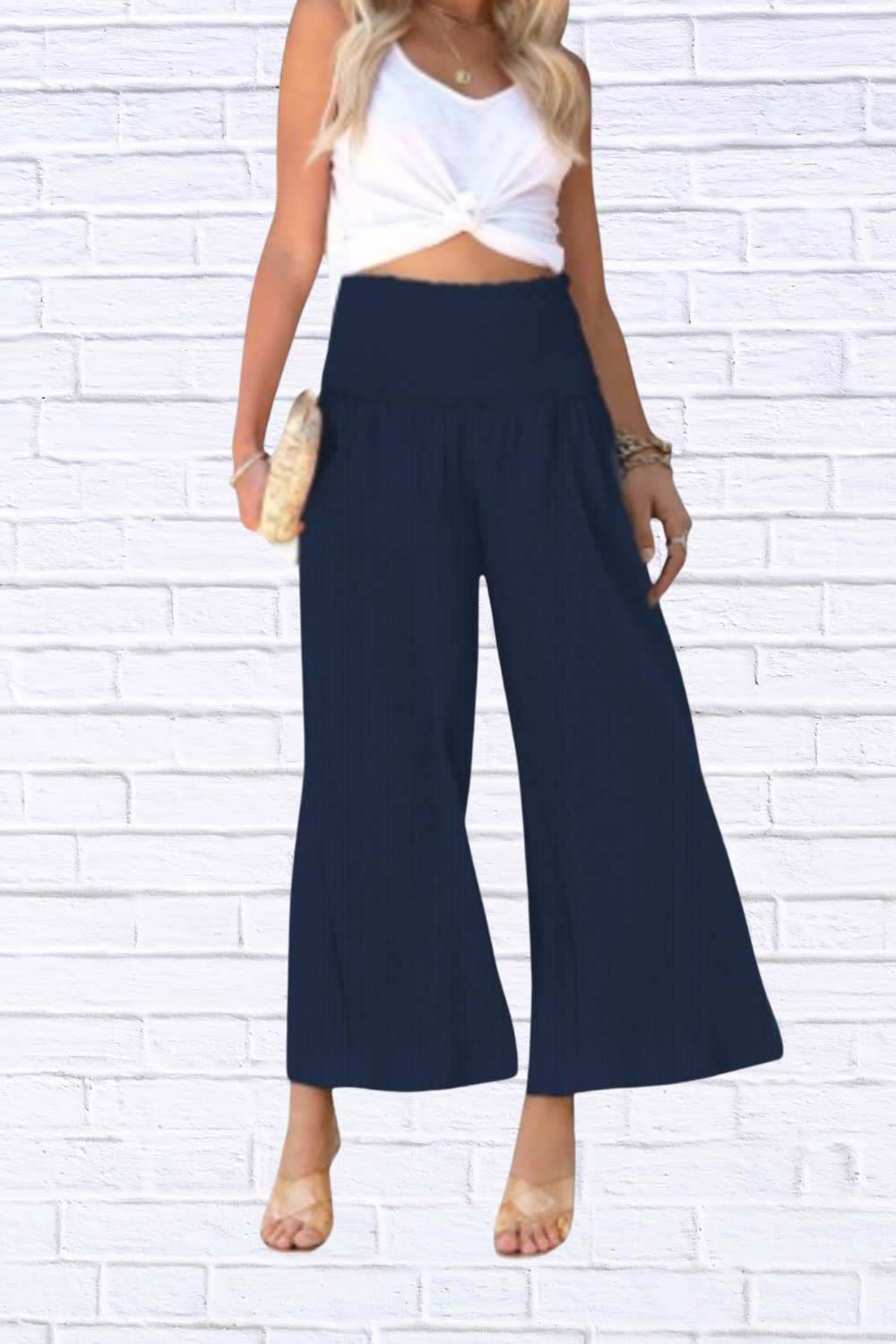 Wide-Leg Smocked Waist Pants