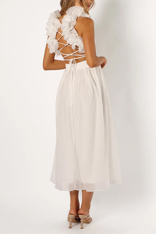 Rosiedress Back Lace-up Ruffle Trim Sleeveless Maxi Dress