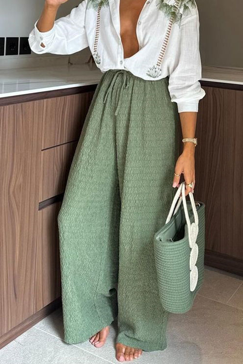 Drawstring Waist Palazzo Wide Leg Pants Green