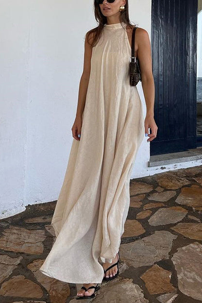 Chic Sleeveless Linen Swing Maxi Vacation Dress