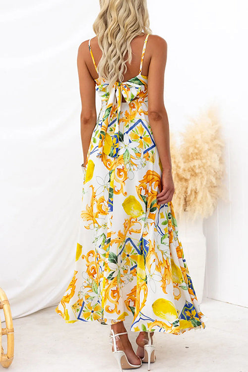 Rosiedress Bow Back High Waist Printed Maxi Cami Dress