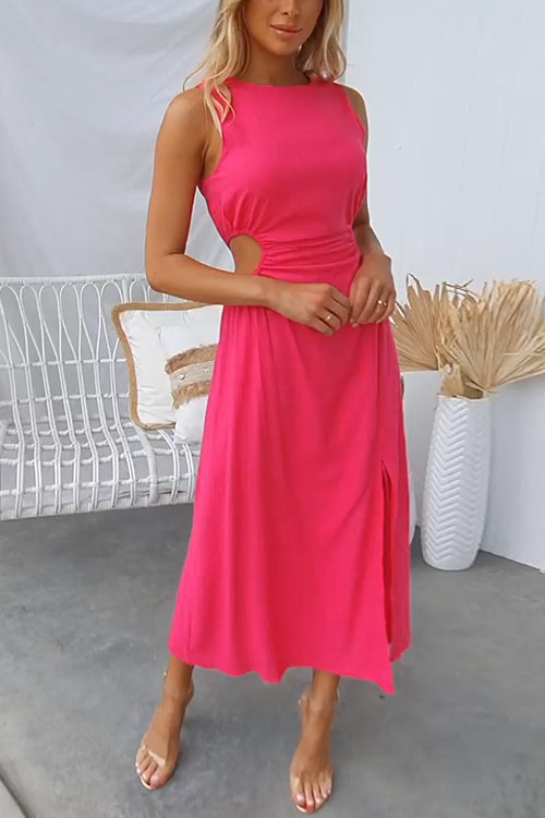 Rosiedress Sleeveless Cut Out Waist Slit A-line Maxi Dress