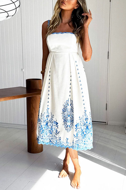 Ric Rac Trim Bow Back Floral Print Midi Cami Dress