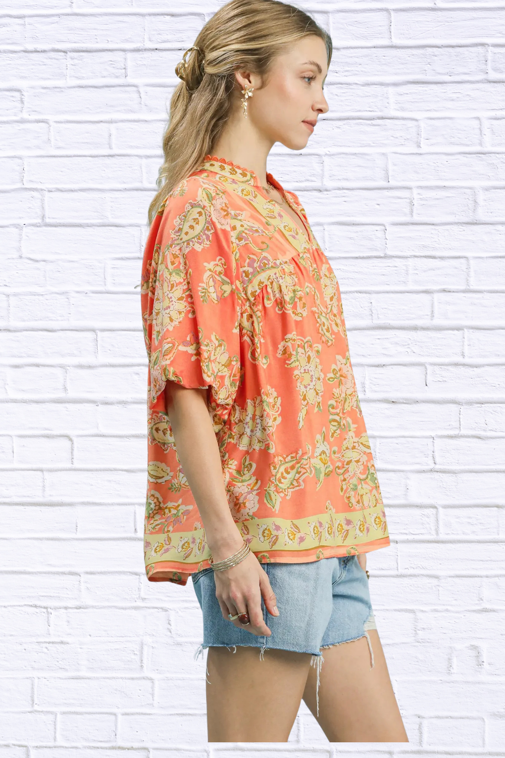 Umgee Apricot Floral Boho Blouse