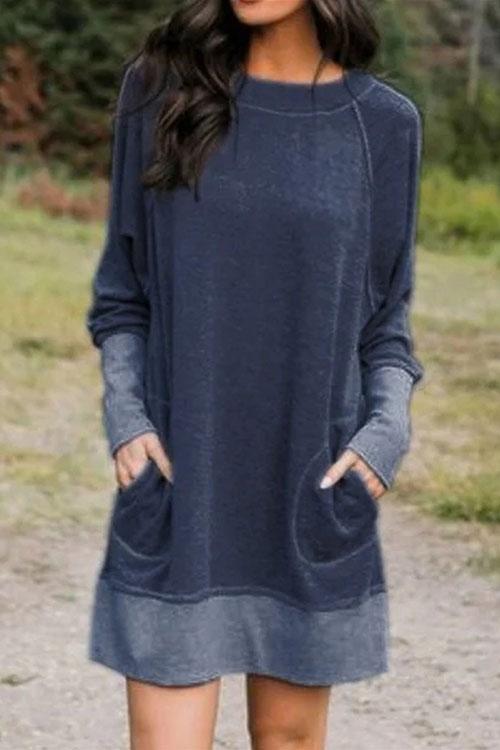 Rosiedress Maureen Pockets Casual Sweatershirt Dress DarkBlue