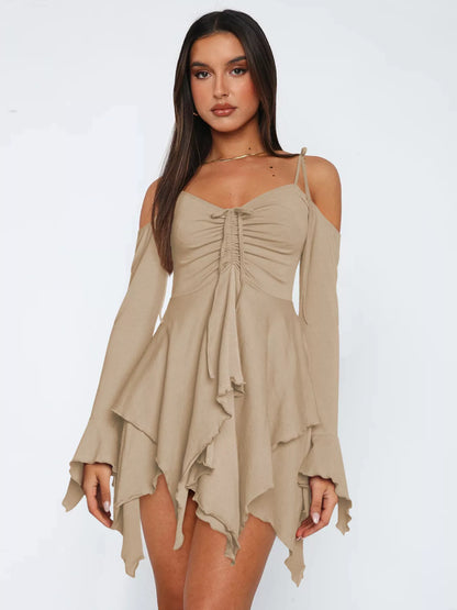 Full Size Ruffle Hem Tie Shoulder Mini Dress Plus Size