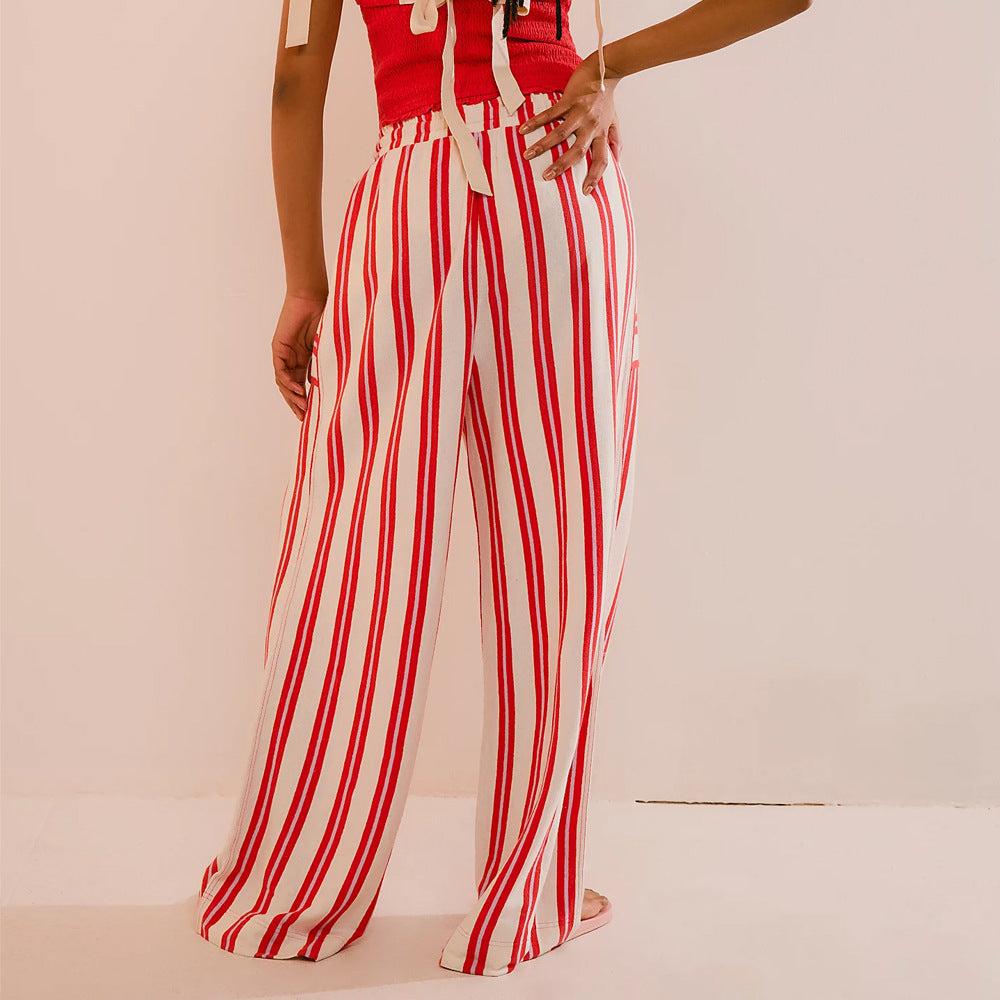 Casual Striped Wide Leg Trousers