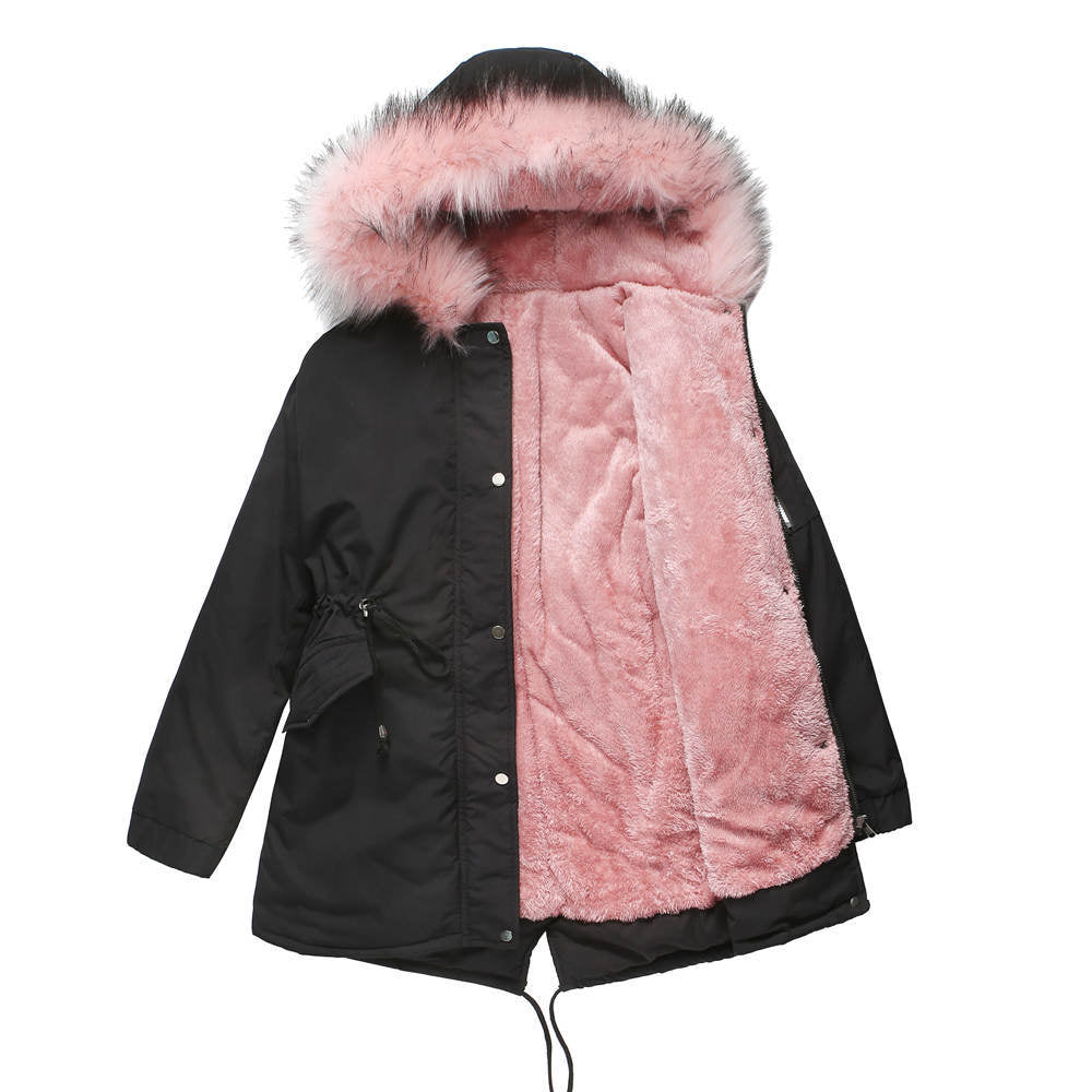 Big Fur Collar Cotton-Padded Coat Mid-Length
