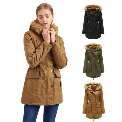 Fleece Lined Coat Hooded with Fur Collar