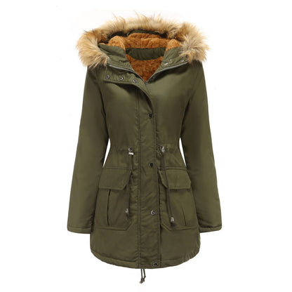 Fleece Lined Coat Hooded with Fur Collar