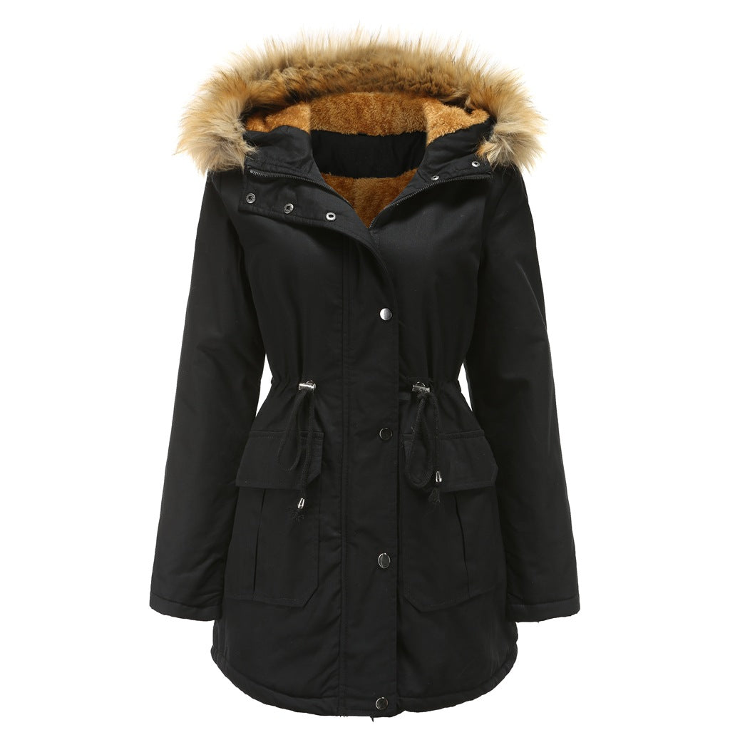 Fleece Lined Coat Hooded with Fur Collar