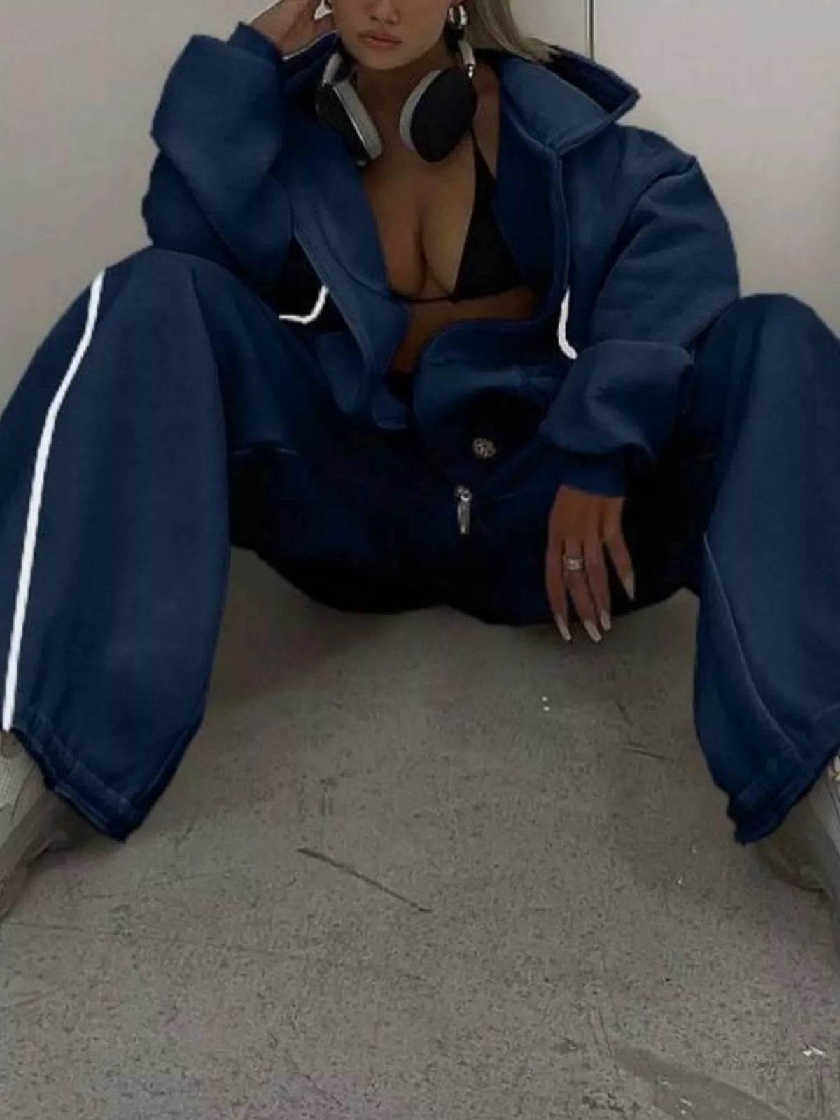 Cropped Zip-Up Hoodie and Wide-Leg Sweatpants Lounge Set